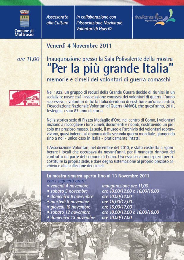 Mostra “Per la più grande Italia”, memorie e cimeli dei volontari di guerra comaschi a Moltrasio