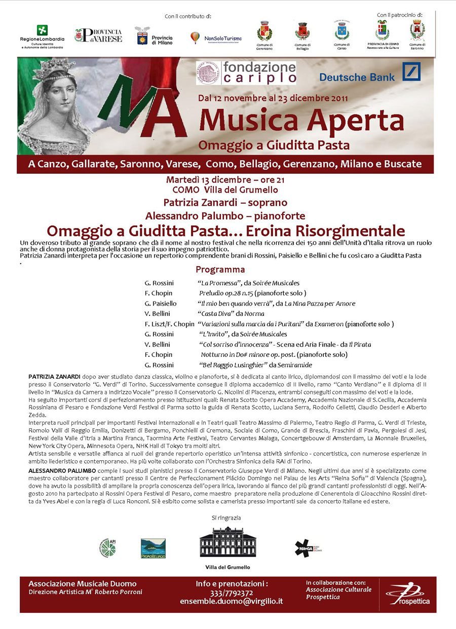 Como Villa Grumello: MUSICA APERTA Omaggio a Giuditta Pasta